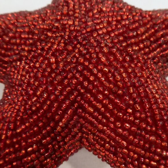 NEW 6” CHRISTMAS HOLIDAY RED BEADED SEED BEAD STAR TASSEL ORNAMENT LOT OF 4 - Picture 4 of 10
